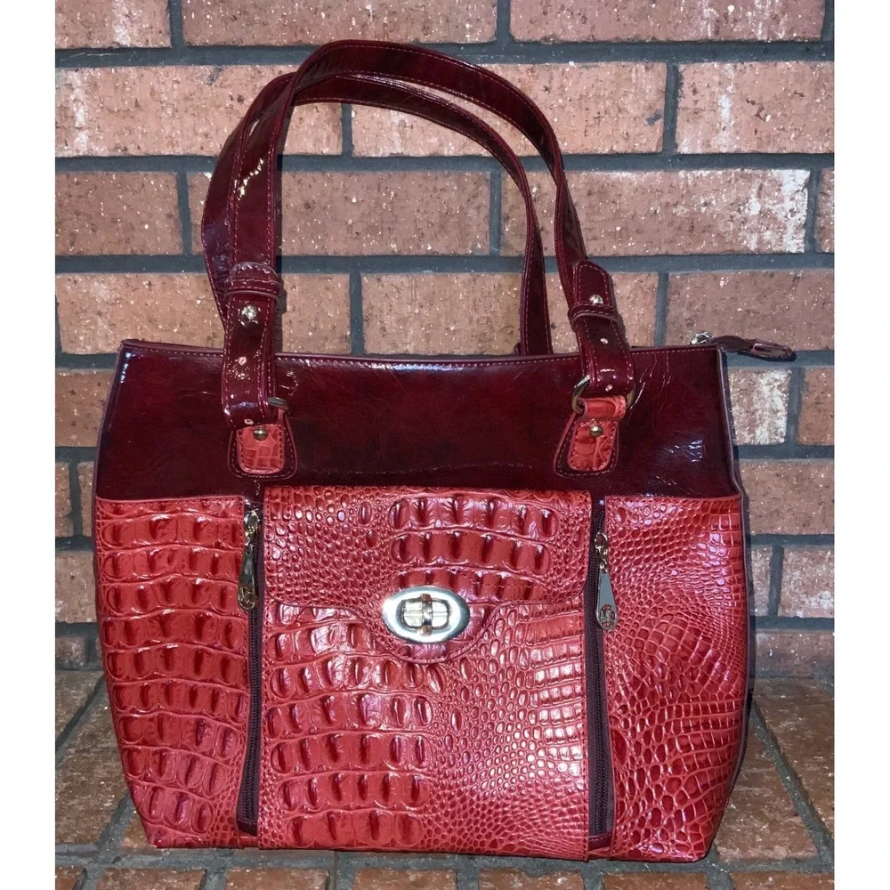 MC Red Alligator‎ Print Faux Leather 2 Handle Purse Medium Bag